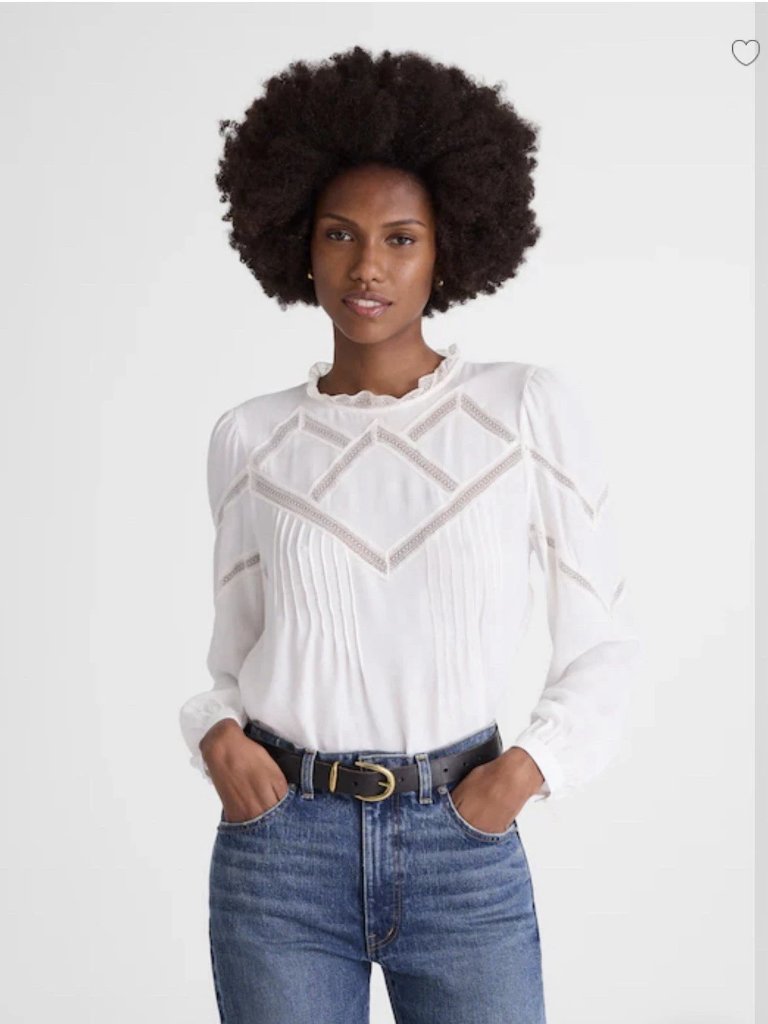 Madewell Off White Lace-Insert Mockneck Long Sleeve Top Xs Nwt
